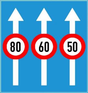 Biển báo P.127b - Biển ghép tốc độ tối đa cho phép trên từng làn đường