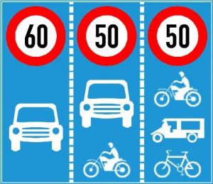Biển báo P.127c - Biển ghép tốc độ tối đa cho phép theo phương tiện, trên từng làn đường