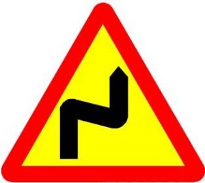 Biển báo W.202b - Nhiều chỗ ngoặt nguy hiểm liên tiếp